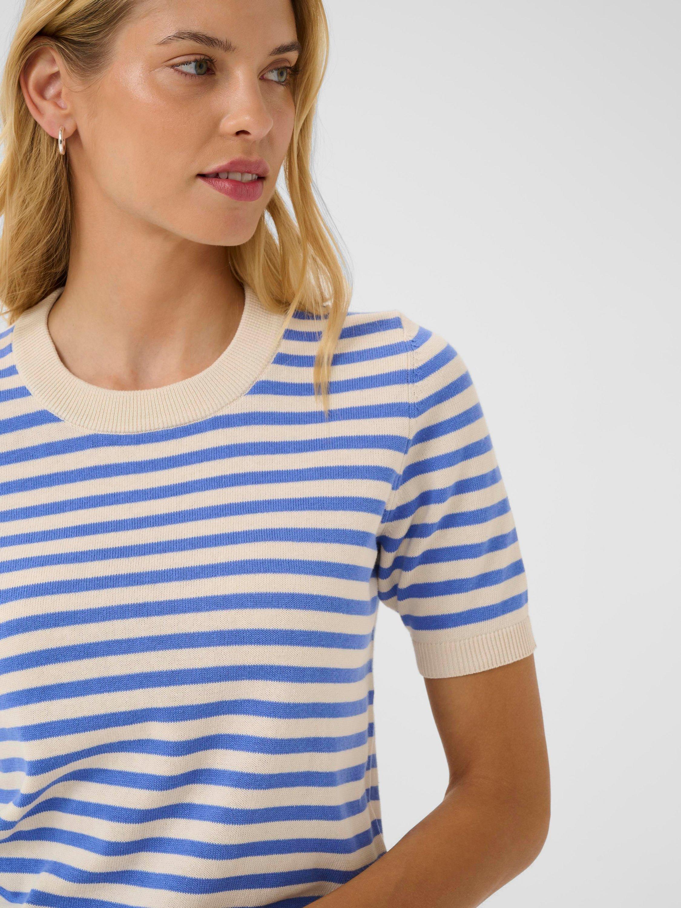 Product image 4 of 6, which shows Part Two Gertiana Stripe Short Sleeve Jumper, Blue/Multi, XS
