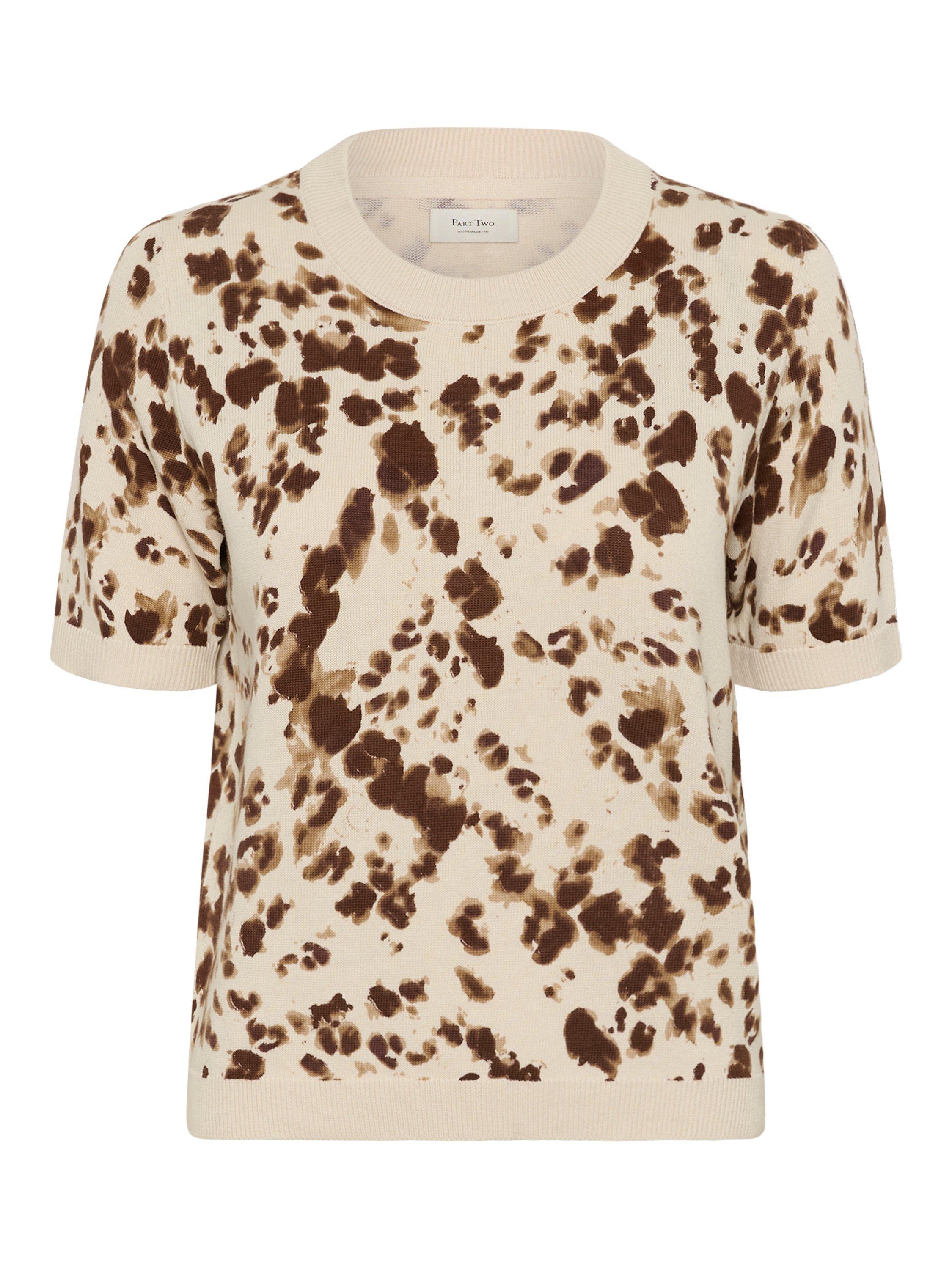 Product image 5 of 6, which shows Part Two Gertiana Abstract Short Sleeve Jumper, Brown/Multi, XS
