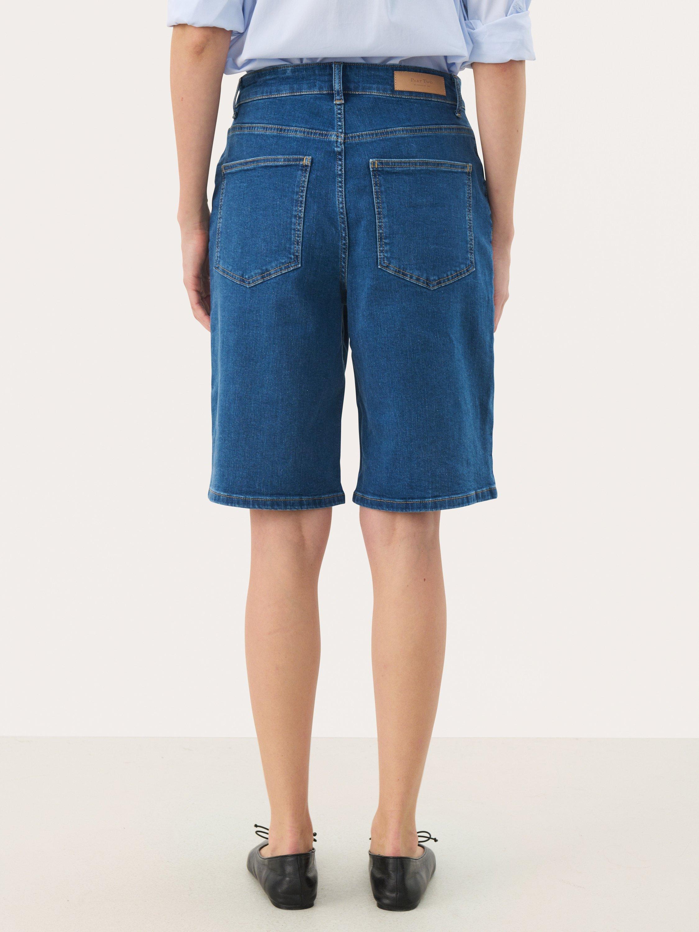 Product image 2 of 5, which shows Part Two Rafaella Cotton Denim Knee Length Shorts, Mid Blue, 8