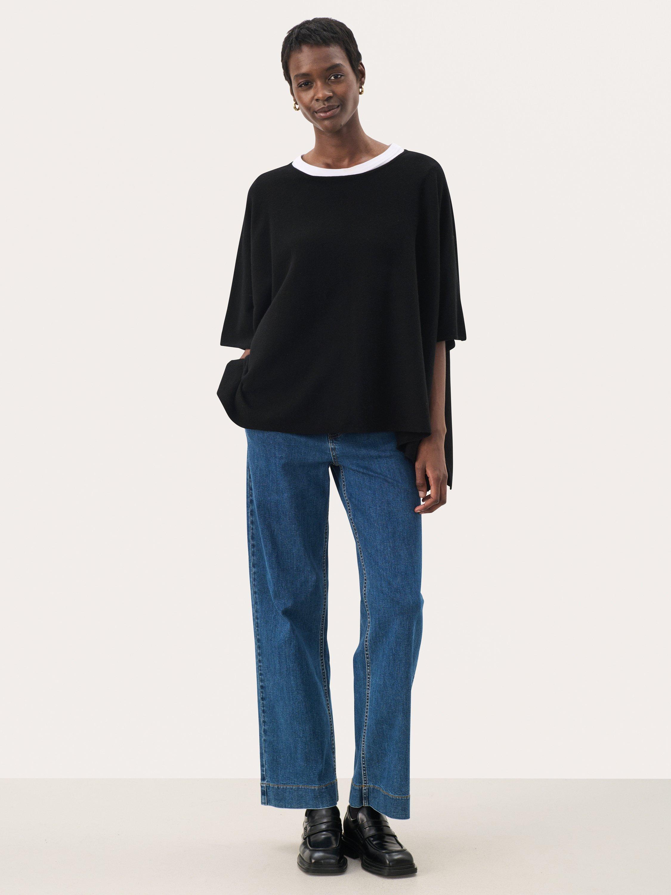 Product image 3 of 6, which shows Part Two Tilanna Wool Blend Poncho, Black, One Size