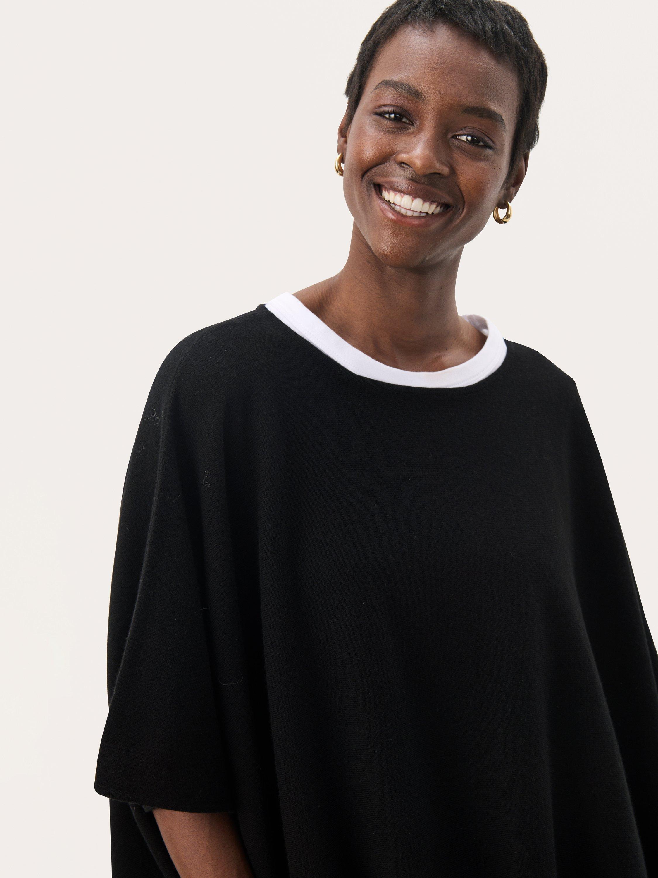 Product image 4 of 6, which shows Part Two Tilanna Wool Blend Poncho, Black, One Size