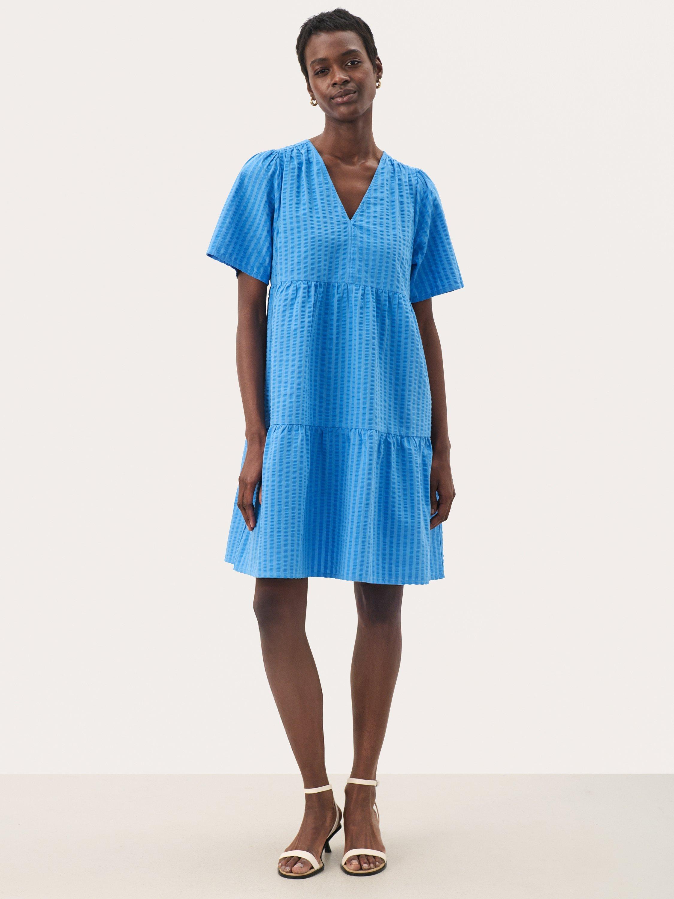 Product image 1 of 6, which shows Part Two Pamia V-Neck Tiered Dress, Blue, 8