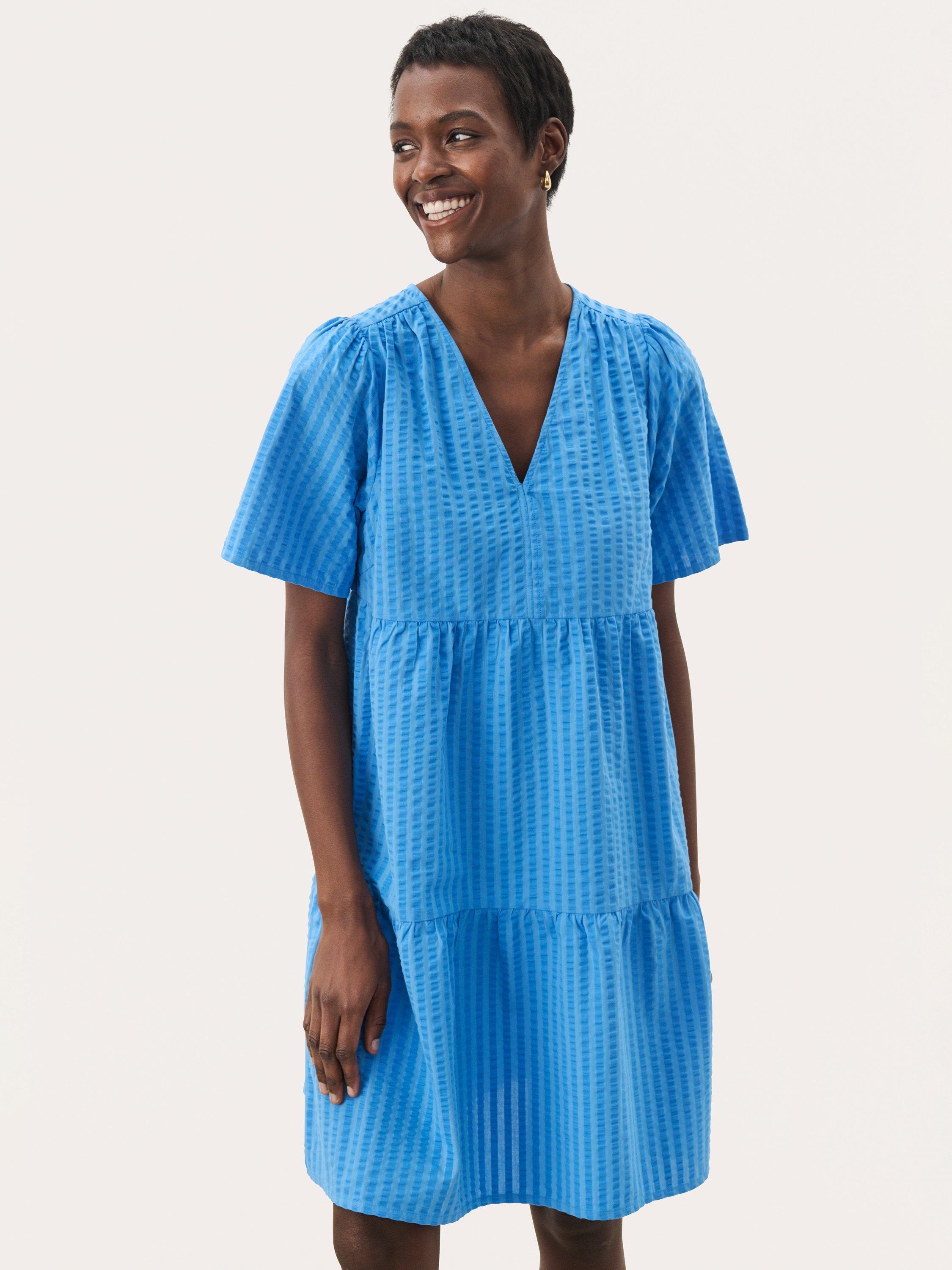 Product image 3 of 6, which shows Part Two Pamia V-Neck Tiered Dress, Blue, 8