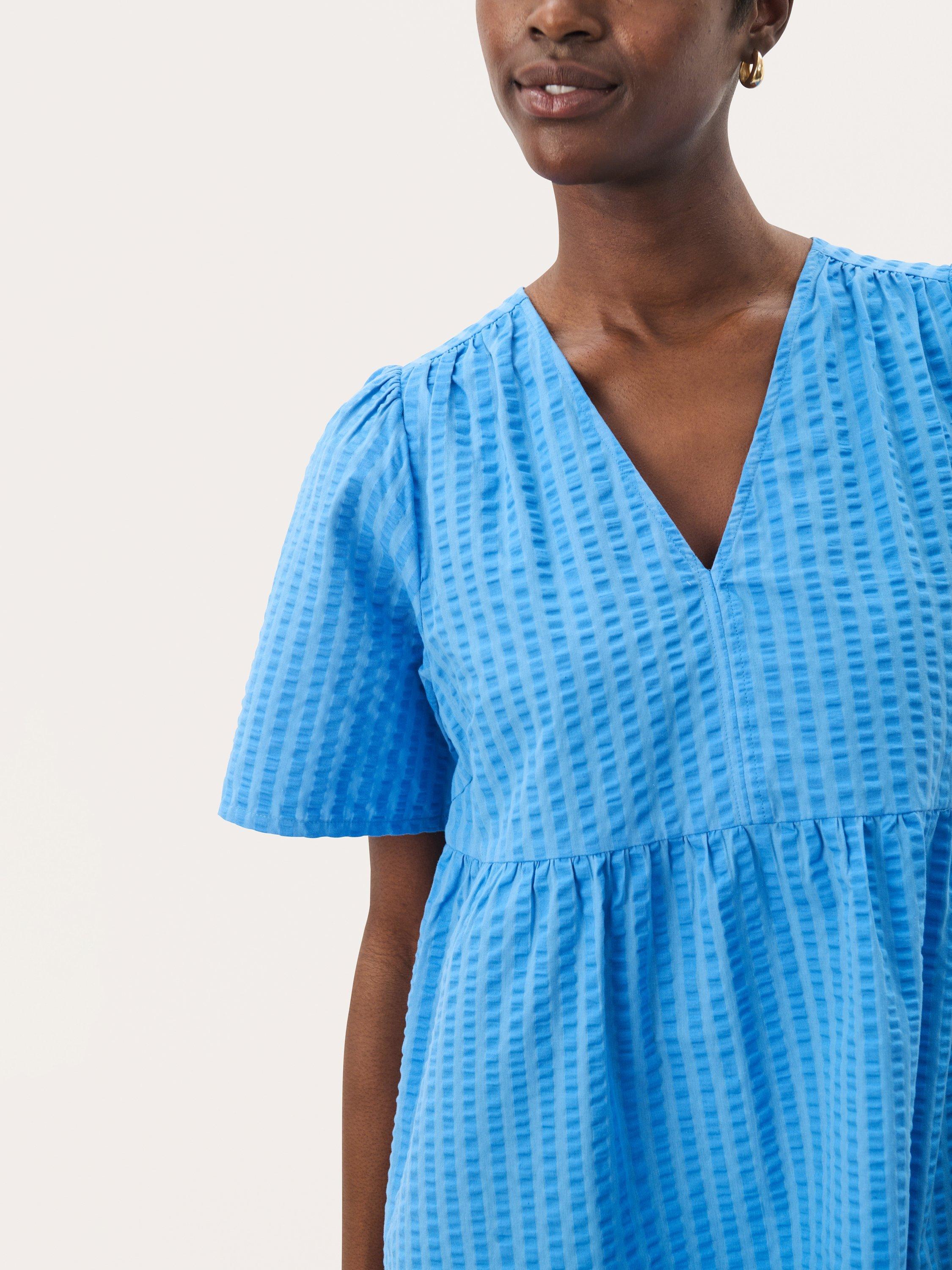 Product image 4 of 6, which shows Part Two Pamia V-Neck Tiered Dress, Blue, 8