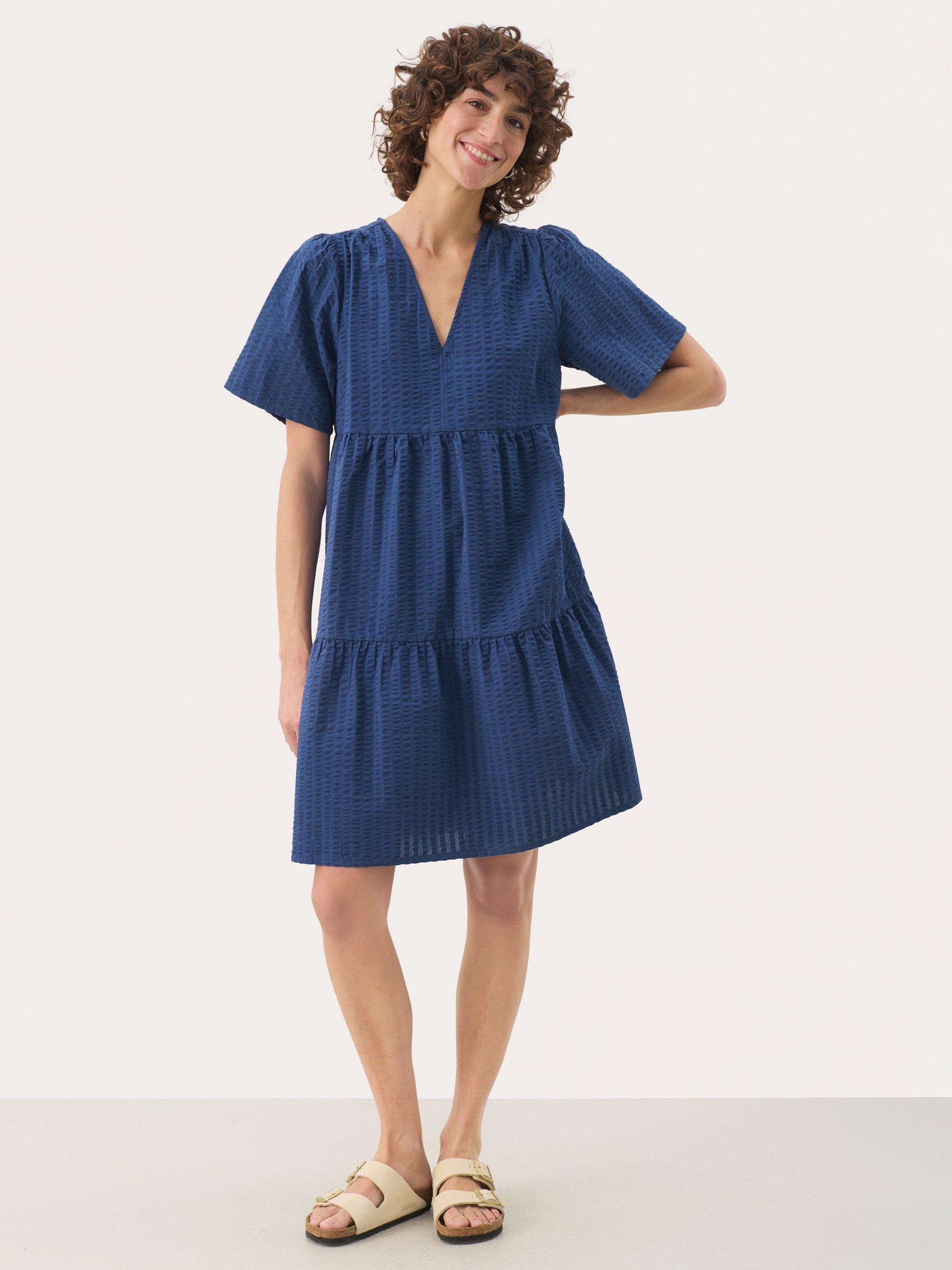 Product image 1 of 6, which shows Part Two Pamia V-Neck Tiered Dress, Mid Blue, 8