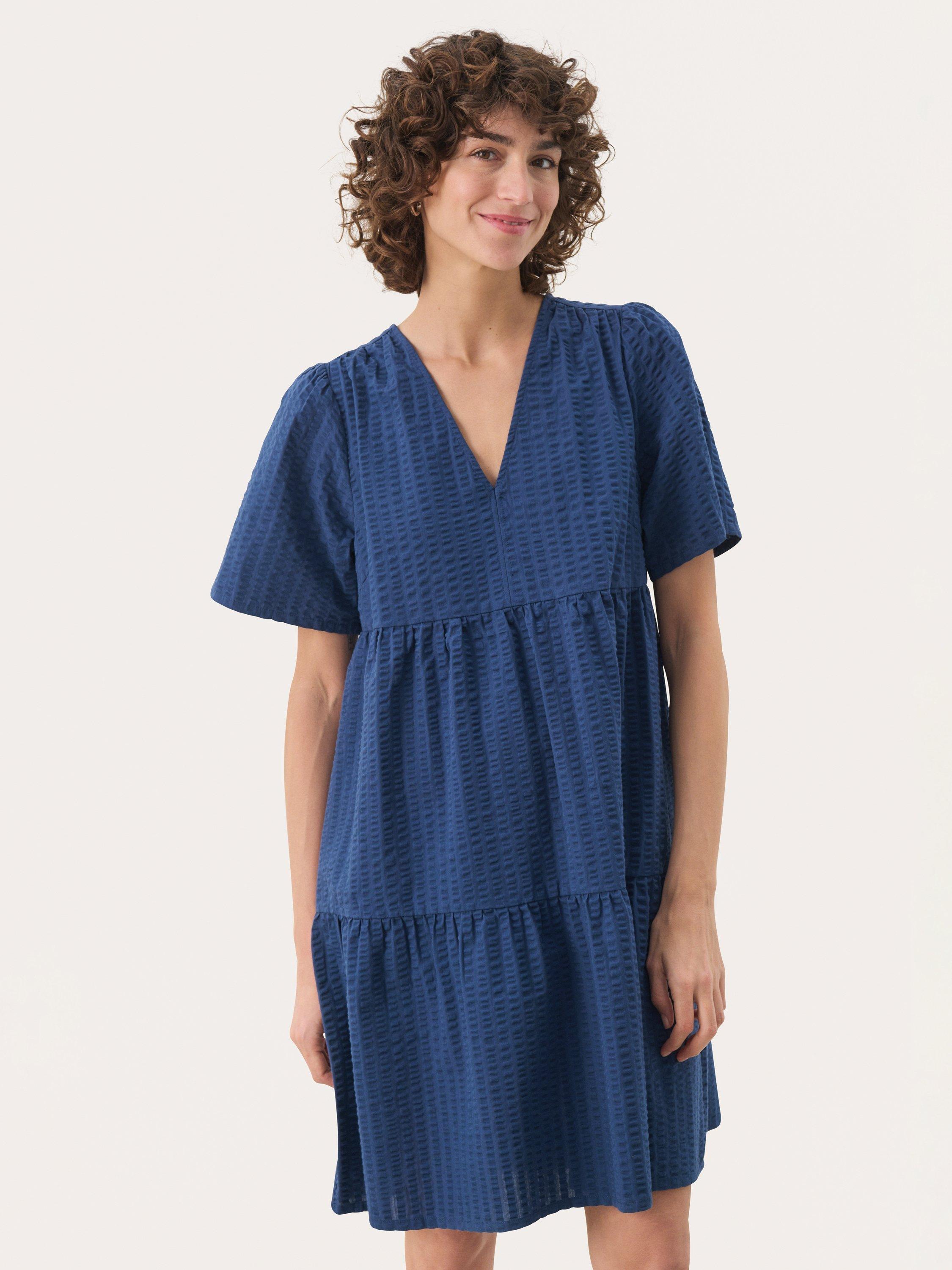 Product image 3 of 6, which shows Part Two Pamia V-Neck Tiered Dress, Mid Blue, 8