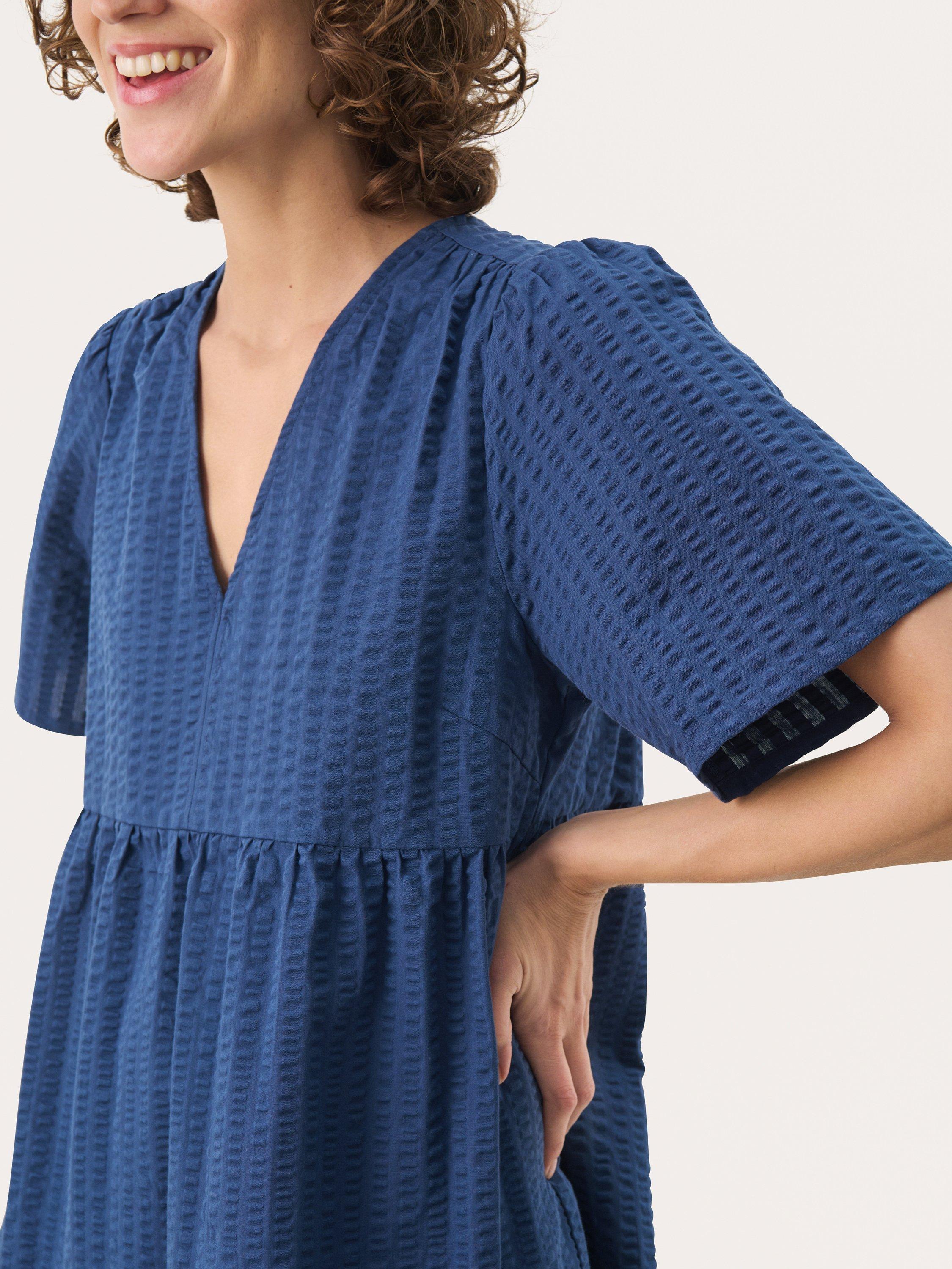 Product image 4 of 6, which shows Part Two Pamia V-Neck Tiered Dress, Mid Blue, 8