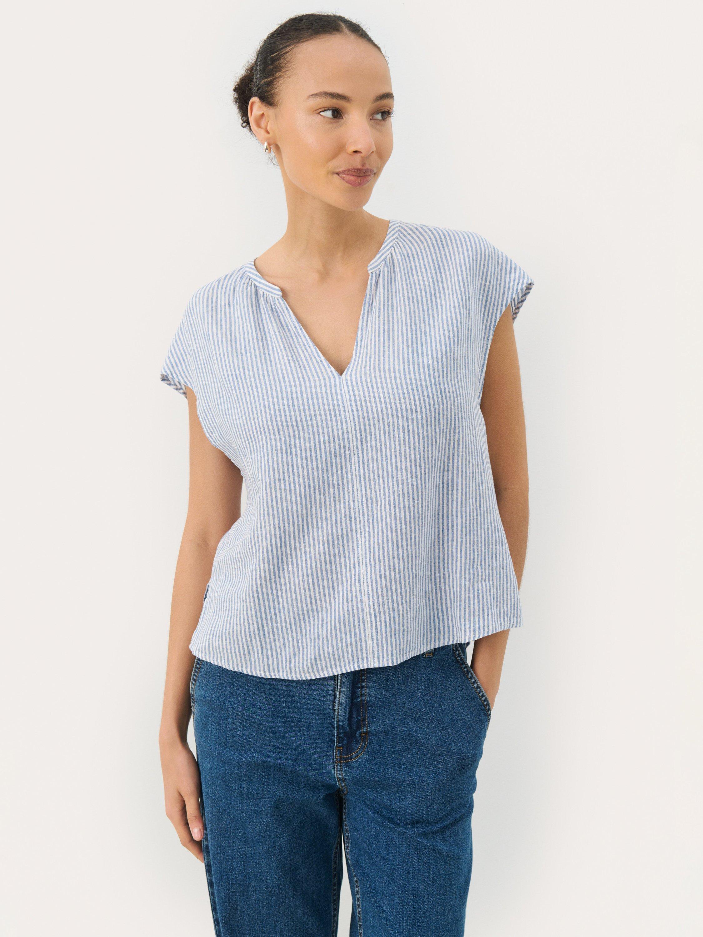 Product image 1 of 6, which shows Part Two ReynaPW Short Sleeve V-Neck Blouse, Blue/Multi, 8