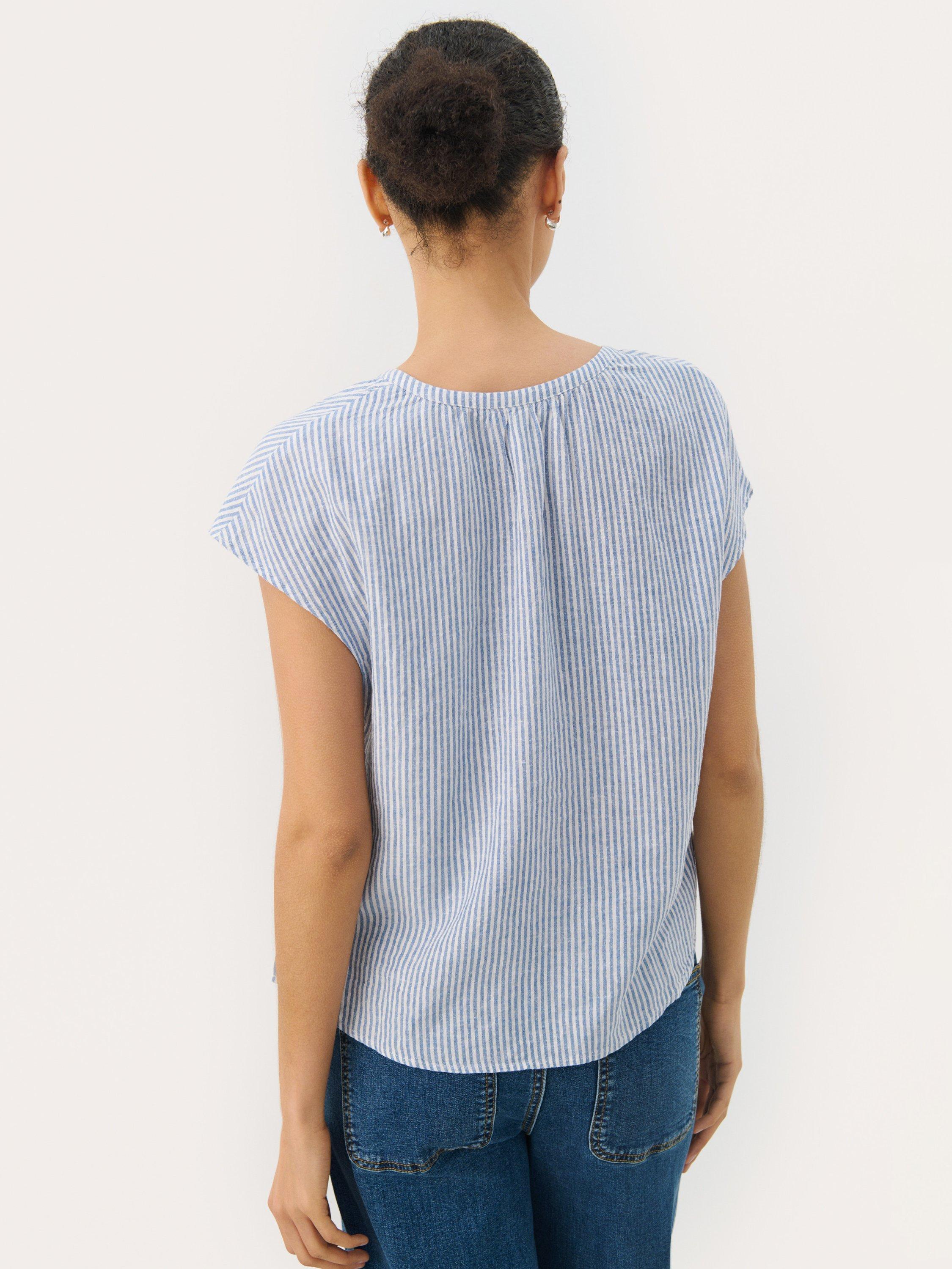 Product image 2 of 6, which shows Part Two ReynaPW Short Sleeve V-Neck Blouse, Blue/Multi, 8