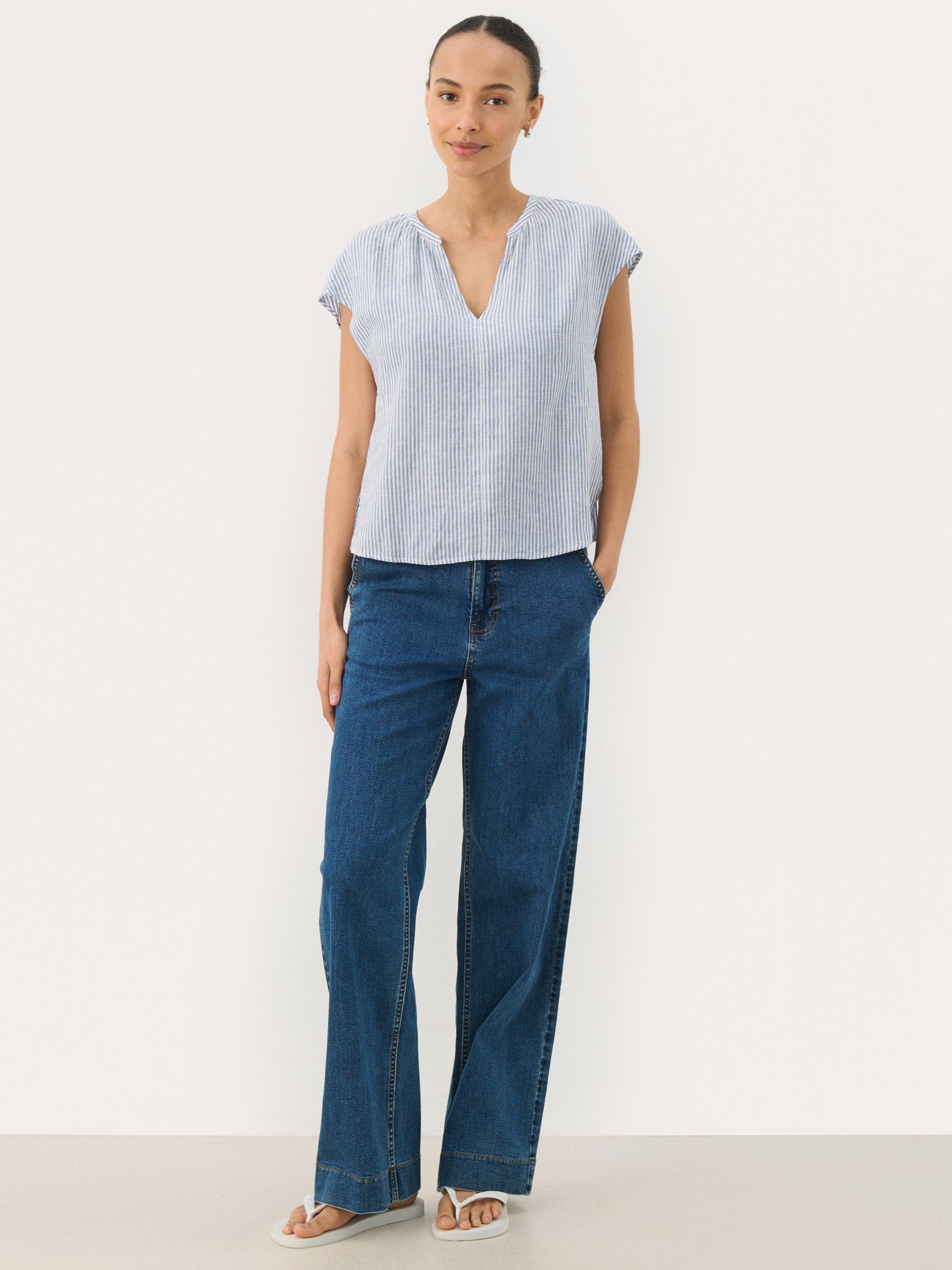 Product image 3 of 6, which shows Part Two ReynaPW Short Sleeve V-Neck Blouse, Blue/Multi, 8