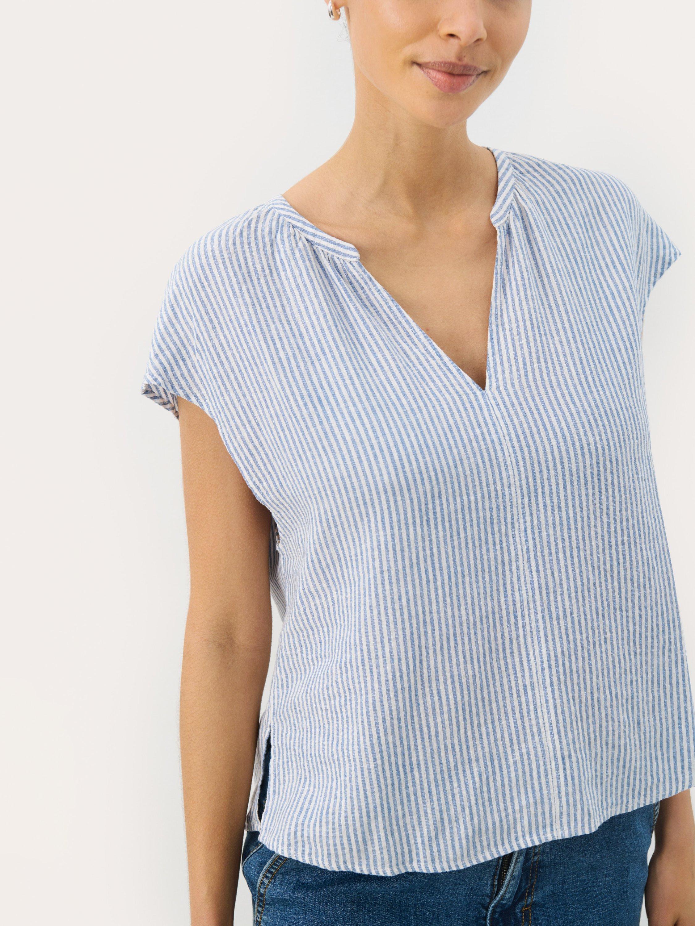 Product image 4 of 6, which shows Part Two ReynaPW Short Sleeve V-Neck Blouse, Blue/Multi, 8