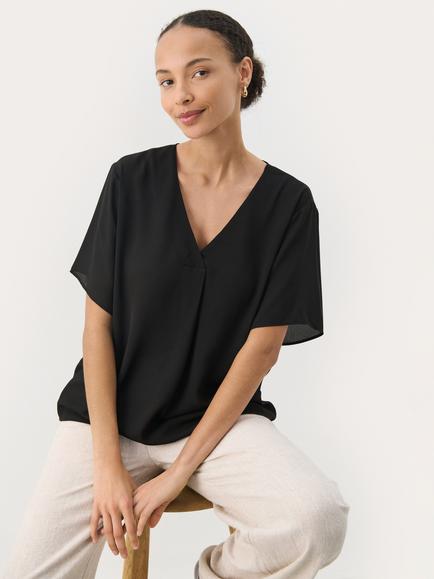 Part Two SanayaPW V-Neck Short Sleeve Blouse, Black