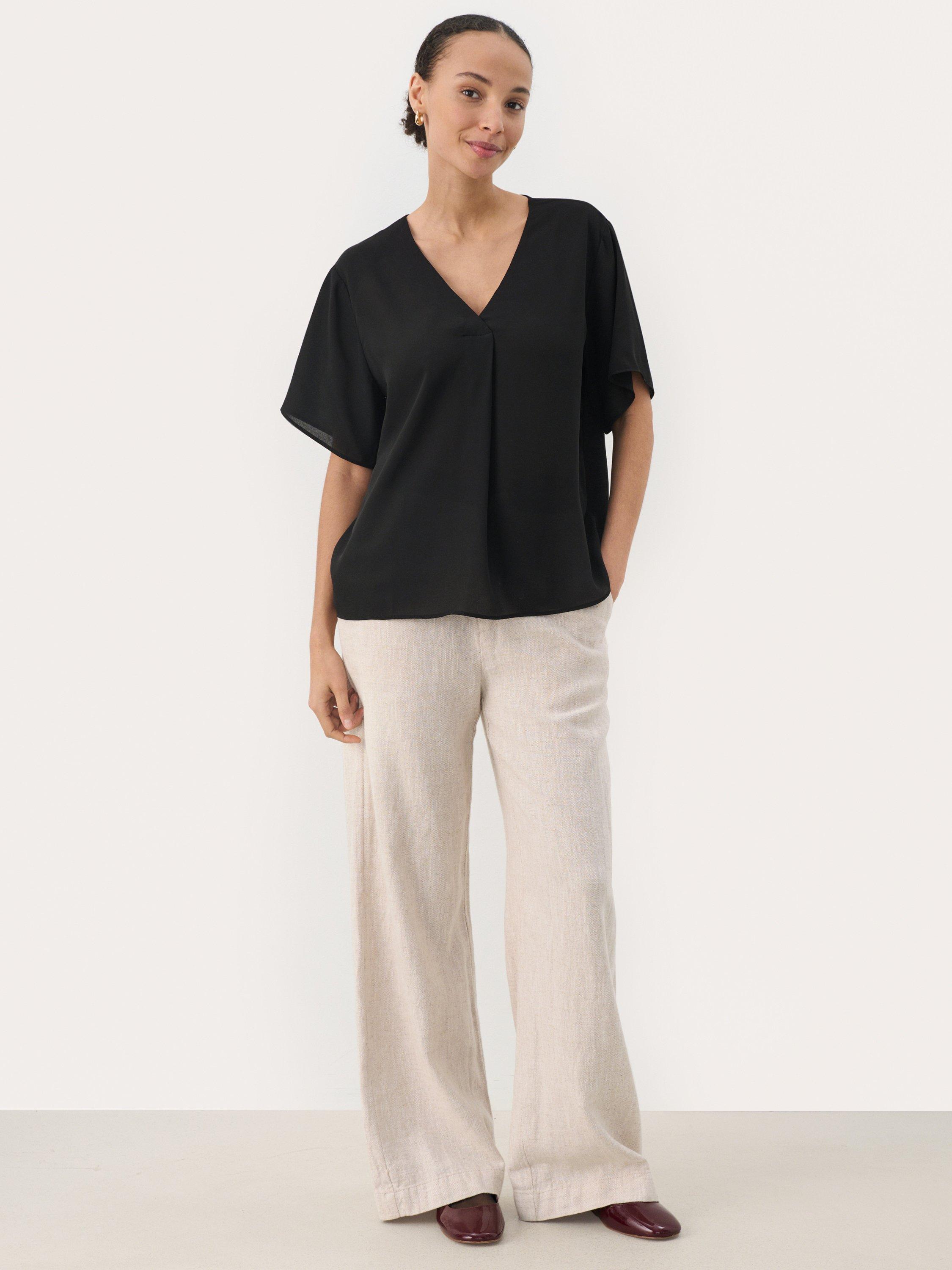 Product image 3 of 6, which shows Part Two SanayaPW V-Neck Short Sleeve Blouse, Black, 8
