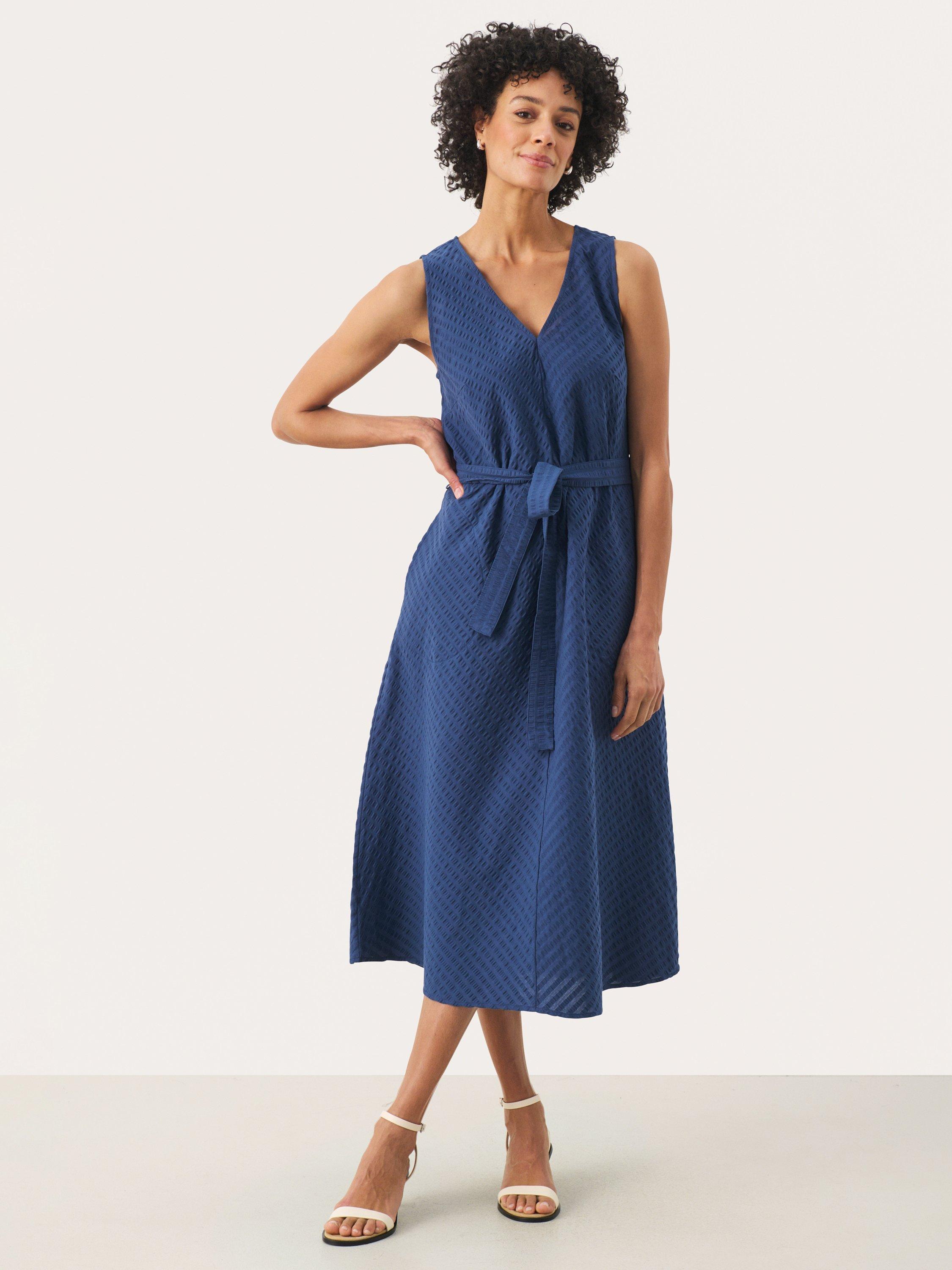 Product image 1 of 6, which shows Part Two Astra V-Neck Midi Dress, Mid Blue, 8