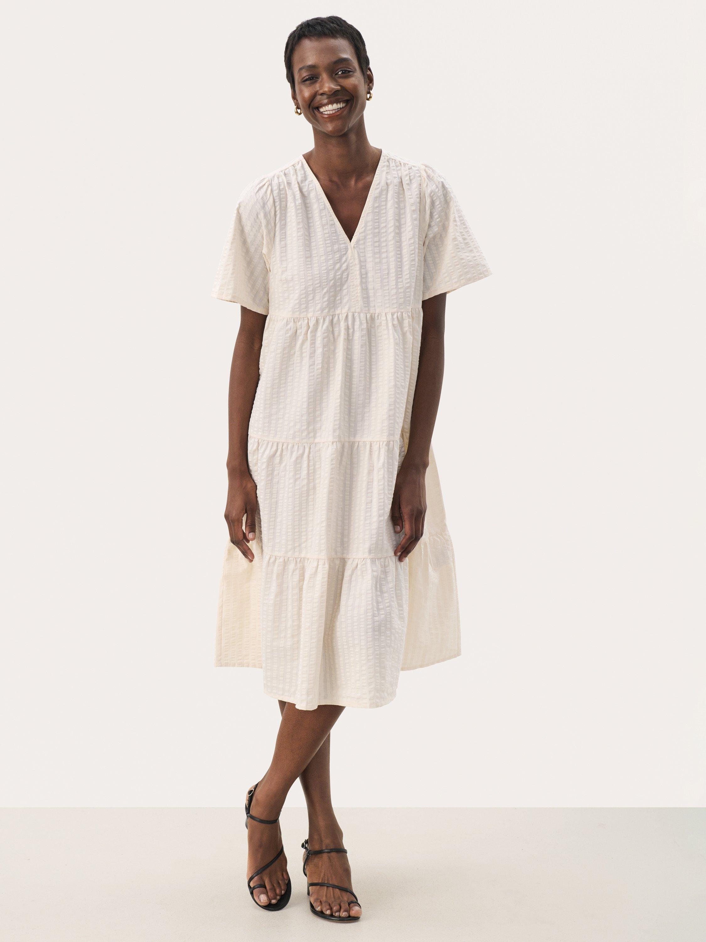 Product image 1 of 6, which shows Part Two Pam Tiered Midi Dress, White, 8