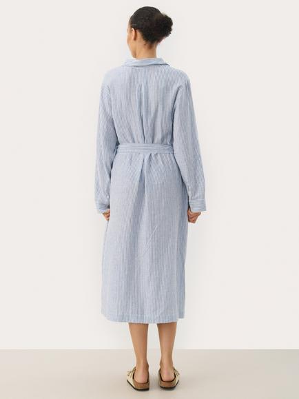 Part Two RonyaPW Long Sleeve Linen Blend Striped Midi Shirt Dress - view 2, Blue/Multi