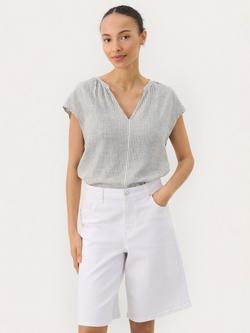 Part Two ReynaPW Short Sleeve Linen blend Striped V-Neck Blouse, Green/Multi