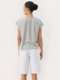 Part Two ReynaPW Short Sleeve Linen blend Striped V-Neck Blouse - view 2, Green/Multi