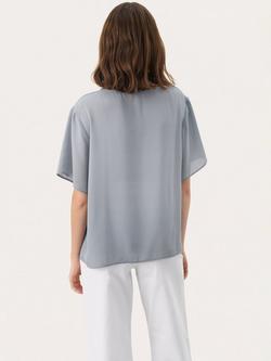 Part Two SanayaPW V-Neck Short Sleeve Blouse - view 2, Mid Blue