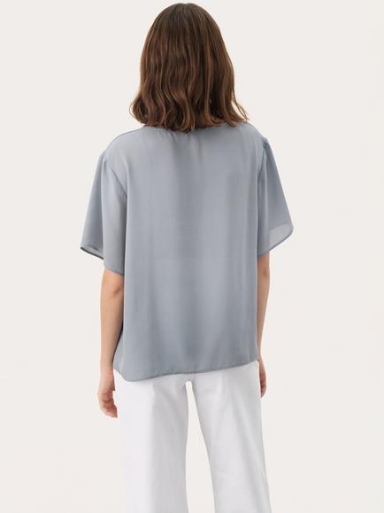 Part Two SanayaPW V-Neck Short Sleeve Blouse - view 2, Mid Blue