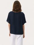 Part Two SanayaPW V-Neck Short Sleeve Blouse, Mid Blue