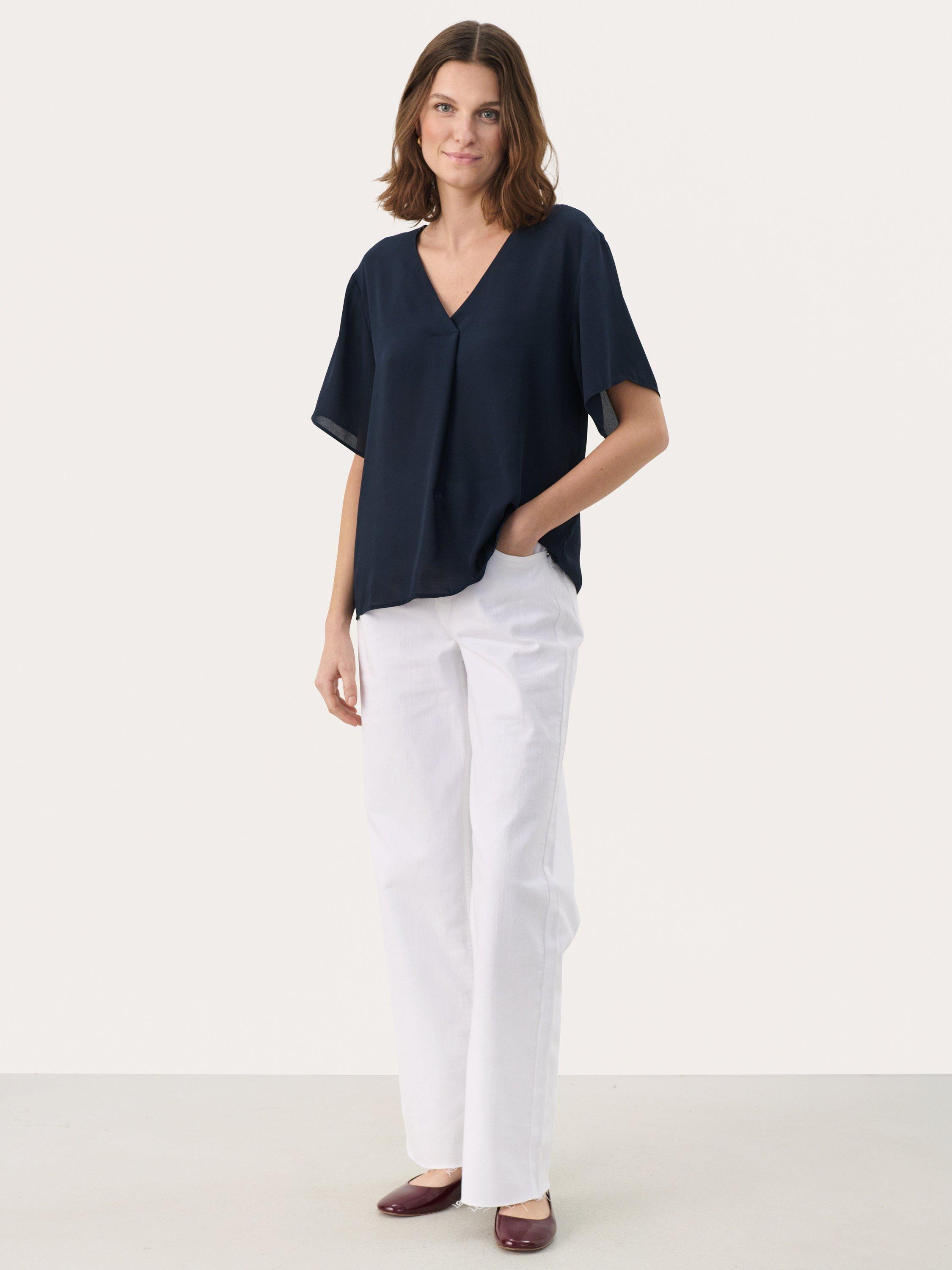 Product image 3 of 11, which shows Part Two SanayaPW V-Neck Short Sleeve Blouse, Mid Blue, 8