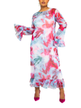 FASHION SZN Curve Blurred Floral Mesh Dress, Blue/Multi