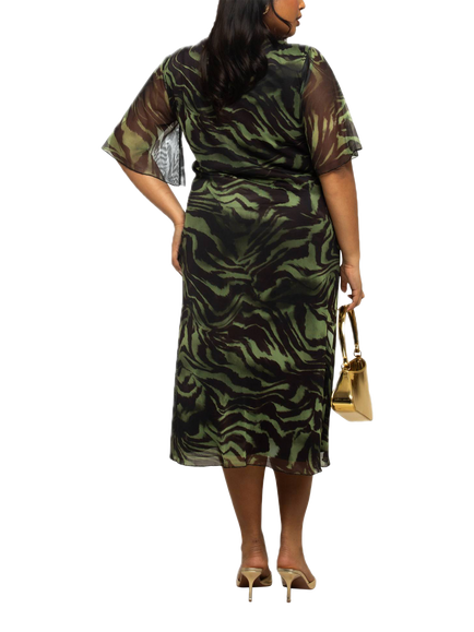 FASHION SZN Curve Zebra Print Midi Dress, Green/Multi - view 2, Green/Multi