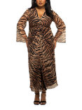 FASHION SZN Curve Tiger Print Twist Mesh Midi Dress, Brown/Multi