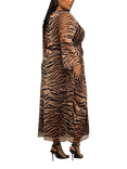 FASHION SZN Curve Tiger Print Twist Mesh Midi Dress, Brown/Multi