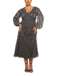 FASHION SZN Curve Polka Dot Mesh Midi Dress, Black