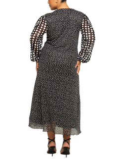 FASHION SZN Curve Polka Dot Mesh Midi Dress, Black - view 2, Black