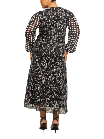 FASHION SZN Curve Polka Dot Mesh Midi Dress, Black - view 2, Black