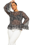 FASHION SZN Curve Polka Dot Mesh Top, Black/Multi
