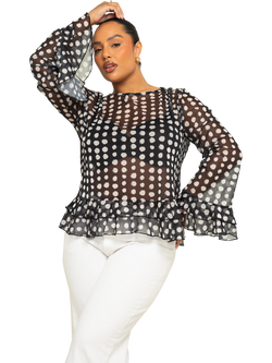 FASHION SZN Curve Polka Dot Mesh Top, Black/Multi, Black/Multi