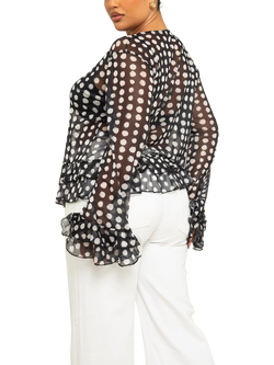 FASHION SZN Curve Polka Dot Mesh Top, Black/Multi - view 2, Black/Multi