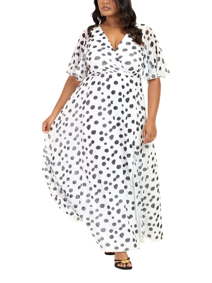 FASHION SZN Curve Polka Dot Maxi Dress, White/Multi, White/Multi
