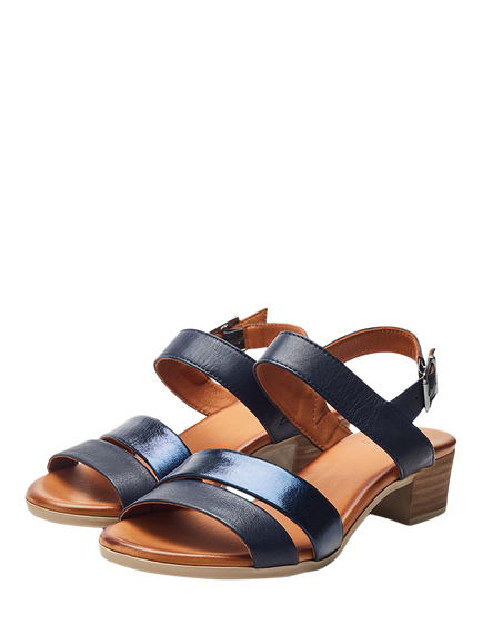 Moda in Pelle Kala Leather Block Heel Strappy Sandals - view 2, Navy