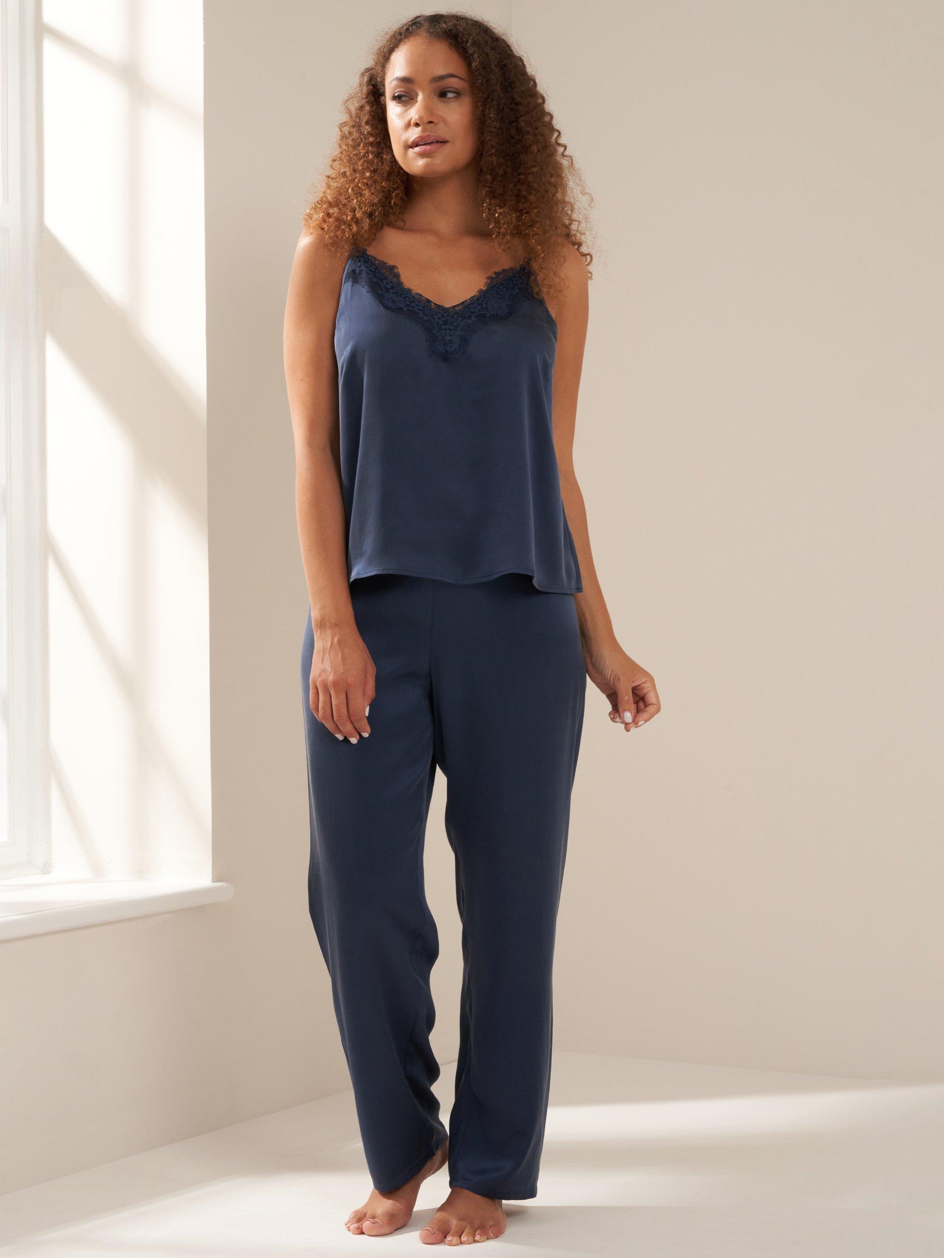 Product image 1 of 5, which shows Truly Pure Silk Cami Long Pyjama Set, Midnight, S