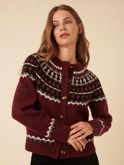 Nobody's Child Fair Isle Crew Neck Cardigan, Red Multi, Red Multi