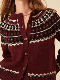 Nobody's Child Fair Isle Crew Neck Cardigan, Red Multi - view 2, Red Multi