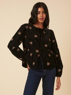 Nobody's Child Bernice Embroidered Floral Corduroy Top, Black/Multi, Black/Multi