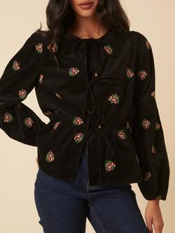 Nobody's Child Bernice Embroidered Floral Corduroy Top, Black/Multi - view 2, Black/Multi