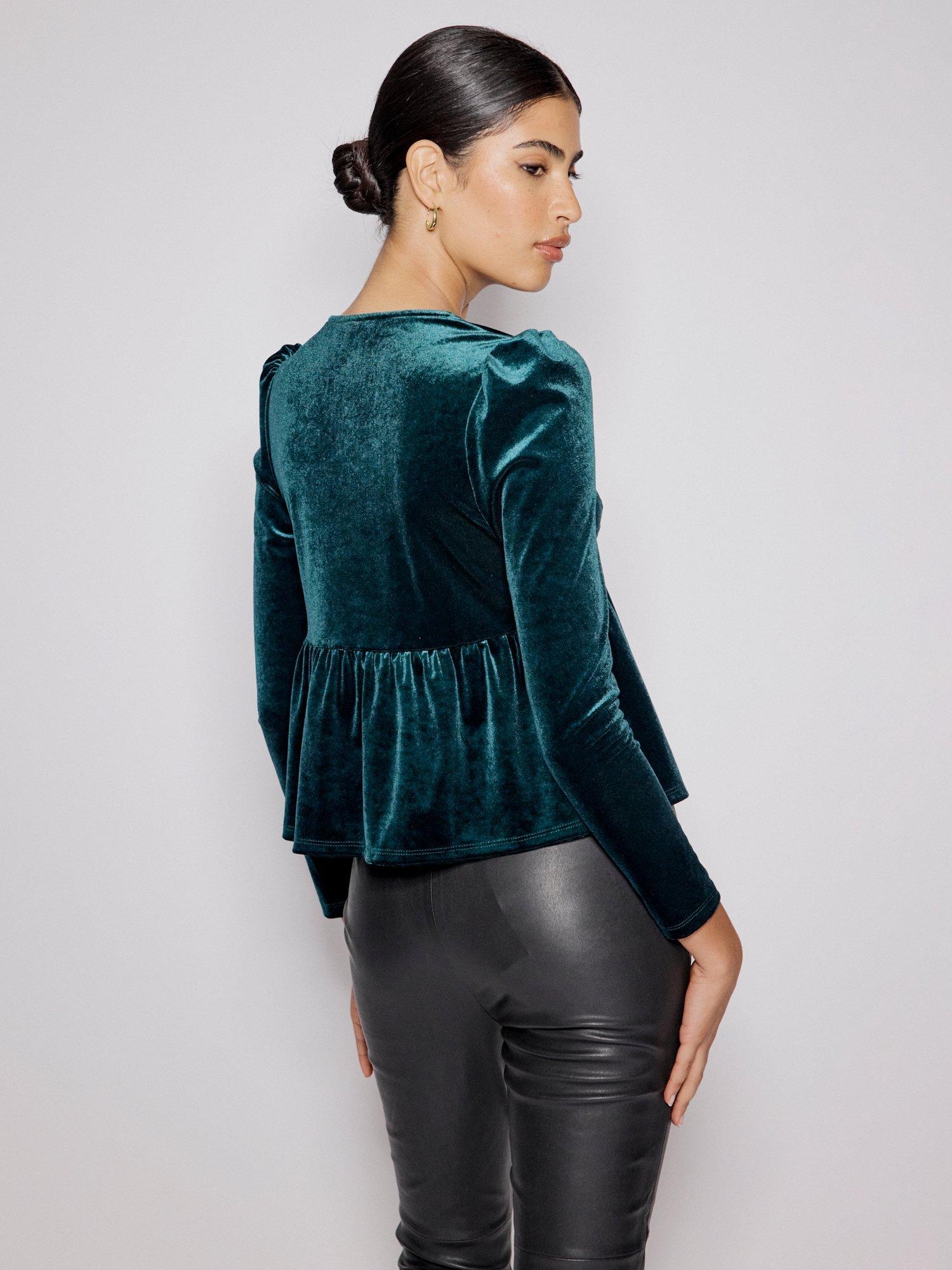 Product image 5 of 5, which shows Nobody's Child Tie Front Velvet Top, Green, 6