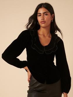 Nobody's Child Ruffle Collar Velvet Blouse, Black, Black