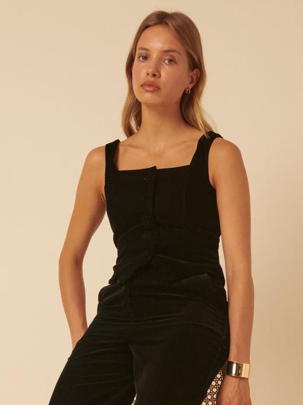Nobody's Child Square Neck Velvet Waistcoat, Black, Black