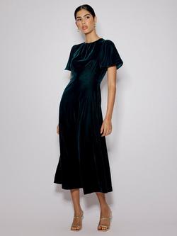 Nobody's Child Allegra Panelled Waist Velvet Midi Dress, Dark Green - view 2, Dark Green