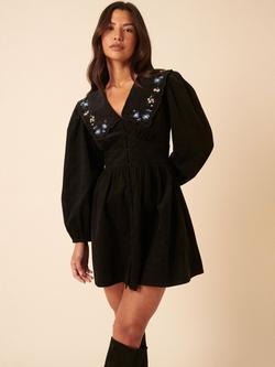 Nobody's Child Birdie Embroidered Cotton Mini Dress, Black/Multi, Black/Multi