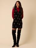 Nobody's Child Nila Embroidered Floral Cotton Cord Pinafore Mini Dress, Black/Multi