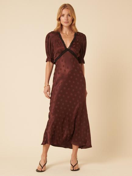 Nobody's Child Angela Occasion Polka Dot Midi Dress, Brown